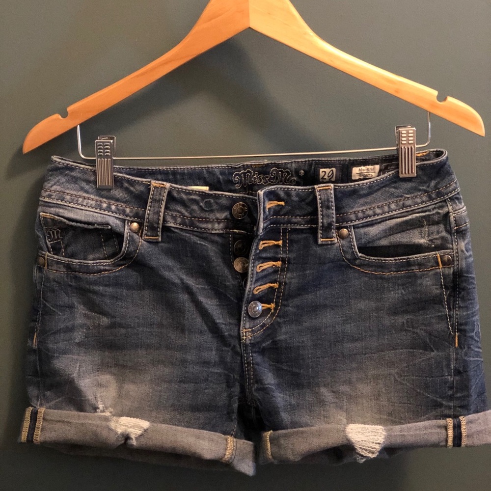 Distressed jean shorts